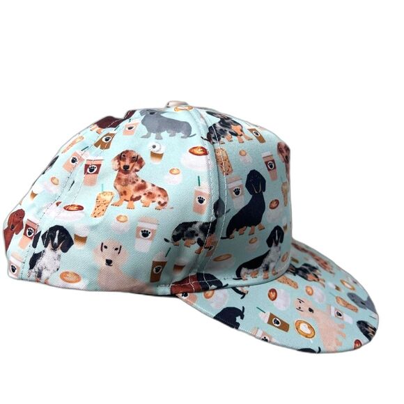 New Dachshund & Coffee pattern flat brim SnapBack Hat Starbucks pet lover - Picture 2 of 10
